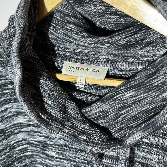 JONES NEW YORK Women’s Cowl Neck Sweater Size Large Black/White/Gray 3/4 sleeves - Picture 2 of 5